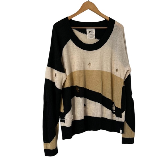 ✨ One Teaspoon Destroyed Distressed Striped Sweater Pullover Top - Picture 2 of 7